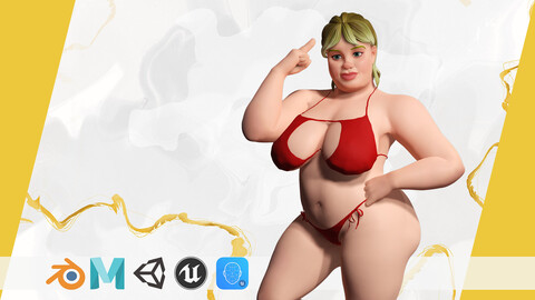 Curvy Swimsuit Female Character Plus-Size Stylized Character Low-poly 3D model