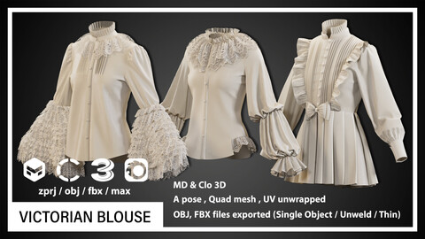 VICTORIAN BLOUSE (CLO3D, MD PROJECTS+OBJ+FBX)