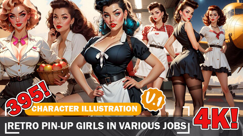 395 Retro Pin-Up Girls in Various Jobs Diverse Character and Outfit Reference Intricate Design Ideas V1 4K