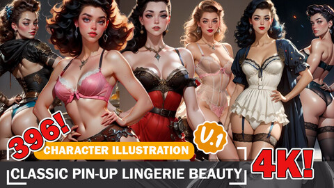 396 Classic Pin-Up Lingerie Beauties Diverse Character and Outfit Reference Intricate Design Ideas V1 4K