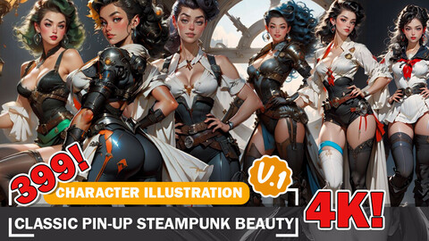 399 Classic Pin-Up Steampunk Style Beauties Diverse Character and Outfit Reference Intricate Design Ideas V1 4K