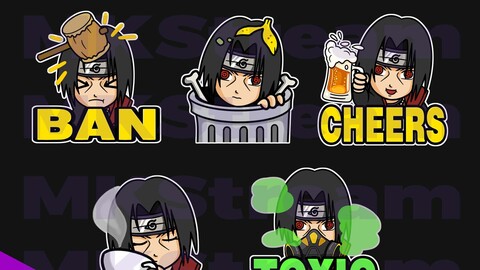 Twitch emotes Uchiha Itachi ban, trash, cheers, sip & toxic pack