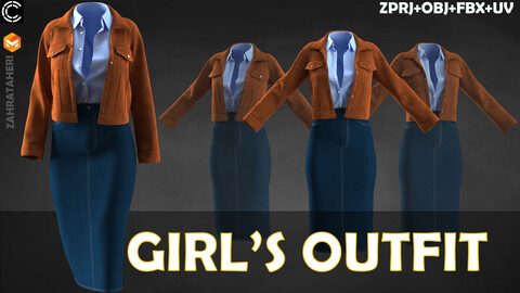 GIRL'S OUTFIT(Clo3D Project + OBJ +FBX)