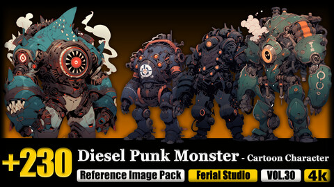 230 Diesel Punk Monster - Cartoon Character Reference Image Pack v.30 |4K|