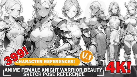 399 Various Anime Female Knight Beauty Sketch Pose Characters Reference Intricate Designs and Designs Reference Art V1 4K