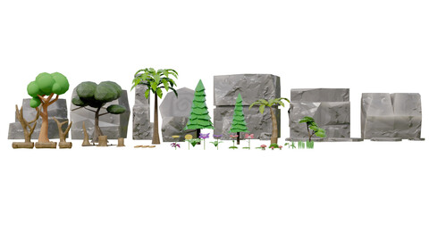 Mobile Game Assets: Rock, Plant, Tree