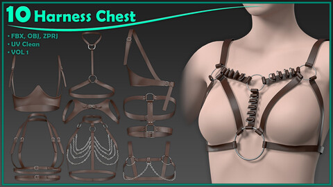 10 harness chest/ zprj+obj+fbx/ clo3d, marvelous designer/vol1