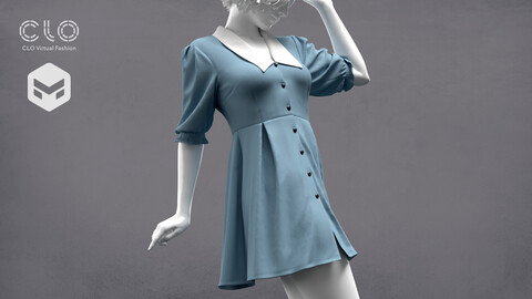 Collar Dress 3D Model - .zprj, .obj