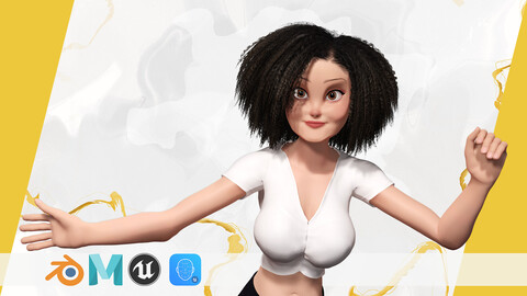 Modern Style Girl with short curly hair 3D character creation Low-poly 3D model