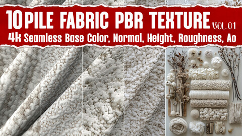 Pile Fabric VOL.01 |4K Seamless PNG PBR Textures