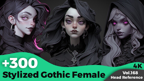 +300 Stylized Gothic Female Head Sculpt Reference(4k)