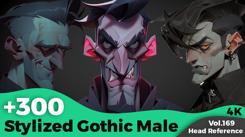 +300 Stylized Gothic Male Head Sculpt Reference(4k)