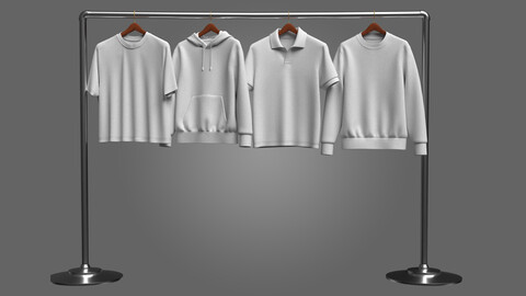 Sweatshirt Hoodie Polo And T_Shirt-on Hanger 3D Model