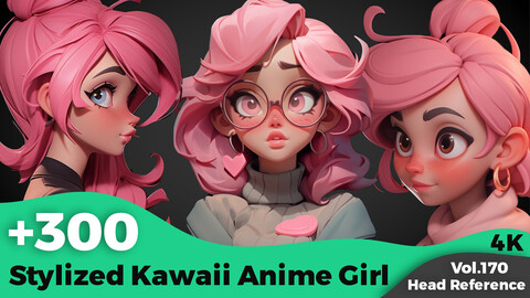 +300 Stylized Kawaii Anime Girl Head Sculpt Reference(4k)