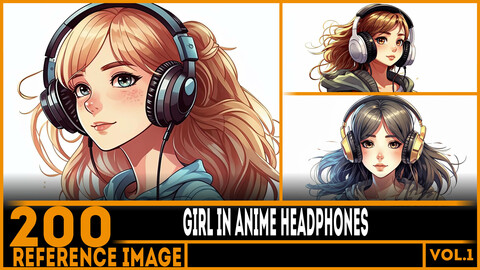 200 ART - Girl in Anime Headphones - Reference 6K Package vol.1