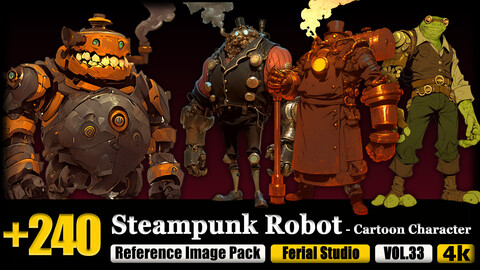 240 Steampunk Robot - Cartoon Character Reference Image Pack v.33 |4K|