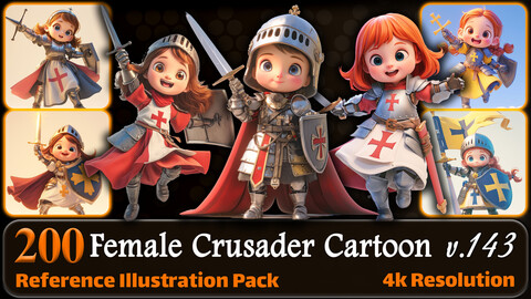 200 Female Crusader Cartoon (Full Body) Reference Pack | 4K | v.143