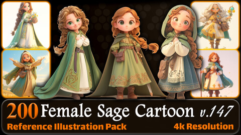 200 Female Sage Cartoon (Full Body) Reference Pack | 4K | v.147