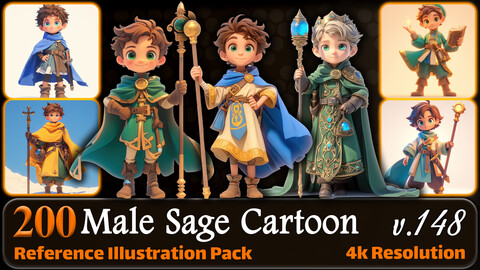 200 Male Sage Cartoon (Full Body) Reference Pack | 4K | v.148