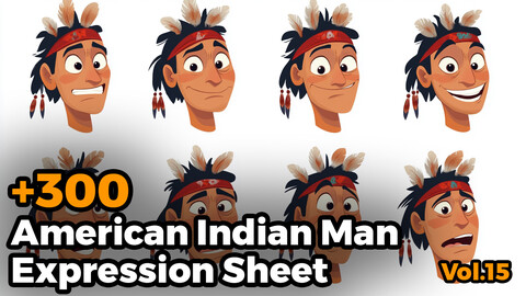 +300 American Indian Man Expression Sheet(4k)