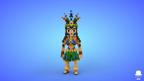 Amazon Female Warrior Voxel Character - 3D Lowpoly Model