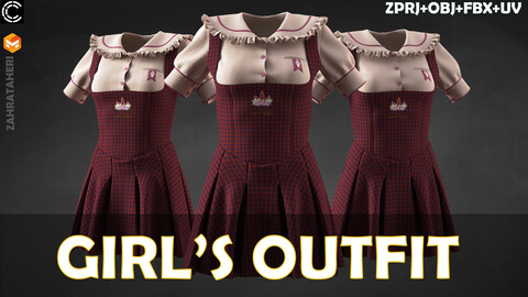 GIRL'S OUTFIT(Clo3D Project + OBJ +FBX)