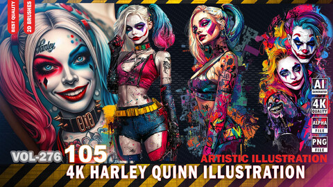 105 4K HARLEY QUINN ILLUSTRATION - ARTISTIC ILLUSTRATION - HIGH END QUALITY - (JPEG & TRANSPARENT PNG & ALPHA ) - VOL276