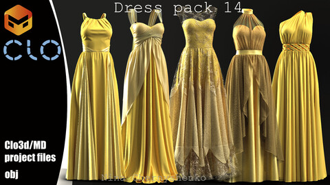 Dress pack 14. Marvelous Designer/Clo3d project + OBJ.