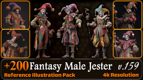 200 Fantasy Male Jester Reference Pack | 4K | v.159