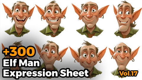 +300 Elf Man Expression Sheet(4k)