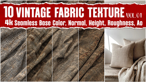 Vintage Fabric VOL.01 |4K Seamless PBR PNG Textures