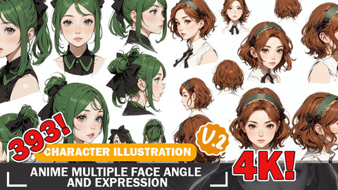 393 Anime Multiple Face Angle and Expression Reference Art Diverse Character and Outfit Guide Intricate Design Art V2 4K