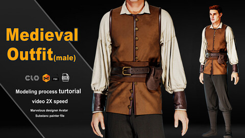 Medieval outfit/ marvelous designer / clo3d / PBR textures / OBJ / FBX