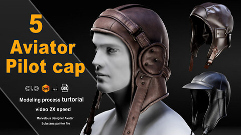 Aviator pilot hat / marvelous designer / clo3d / substance painter/ PBR textures / OBJ / FBX