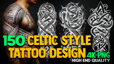 150 Celtic Style - Tattoo Design (PNG Files)-4K- High Quality