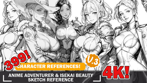 399 Anime Adventurers Isekai Beauties - Character Sketch References and Designs Reference Art V3 4K