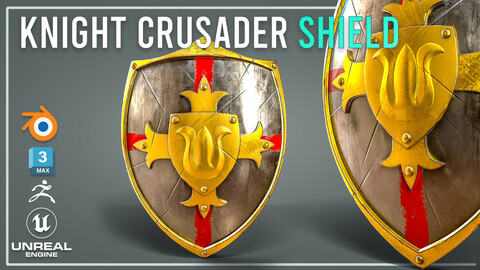 Knight Crusader shield 02- Low-poly 3d model