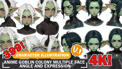 399 Anime Goblin Colony Multiple Face Angles and Expressions Diverse Character Reference Art V1 4K