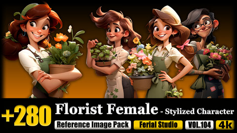 280 Florist Female - Stylized Character Reference Image Pack v.104 |4K|