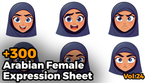 +300 Arabian female Expression Sheet(4k)