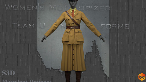 Women's Motorized Team Uniforms_Female_Marvelous designer(Clo3d) project