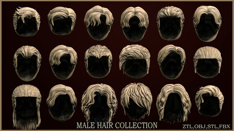 18 Male hair models ZTL+OBJ+STL+FBX