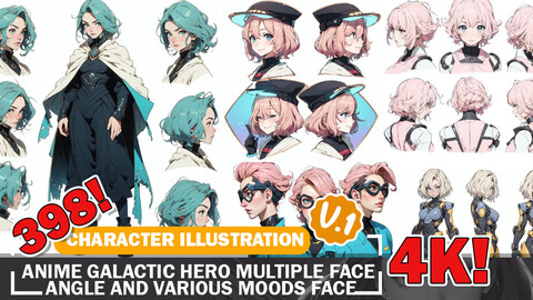 398 Anime Galactic Hero Characters with Multiple Face Angle Reference Art Diverse Character and Outfit Guide Intricate Design Art V1 4K