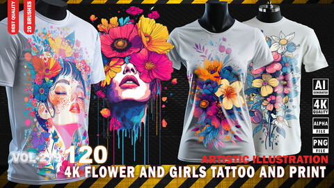 120 4K FLOWERS AND GIRLS TATTOO AND PRINT - ARTISTIC ILLUSTRATION - HIGH END QUALITY - (JPEG & TRANSPARENT PNG & ALPHA ) - VOL279