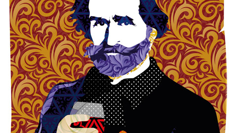 Giuseppe Verdi con bicchiere di vino