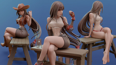 Tifa Lockhart, 3D Print STL, Render Images/Videos, Marmoset Viewer Files