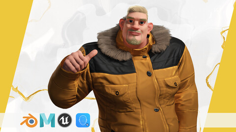 Stylized Cold Weather Big Man in Puffer Coat Winter