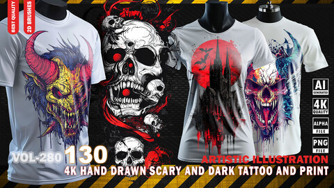 130 4K HAND DRAWN SCARY AND DARK TATTOO AND PRINT - ARTISTIC ILLUSTRATION - HIGH END QUALITY - (JPEG & TRANSPARENT PNG & ALPHA ) - VOL280