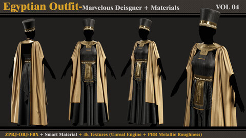 Egyptian Outfit-FEMALE- MD/Clo3d + Smart Material + 4K Textures + OBJ + FBX (vol 04)