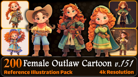 200 Female Outlaw Cartoon (Full Body) Reference Pack | 4K | v.151